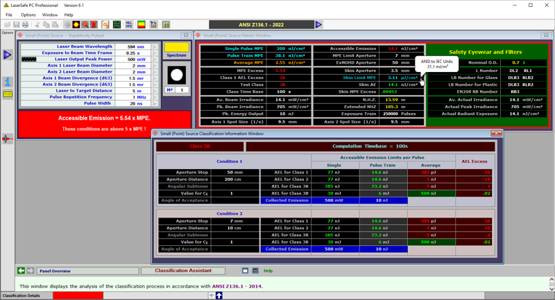 Example of Small Source (Intra-beam) viewing input screen with repetitively pulsed source to Z136